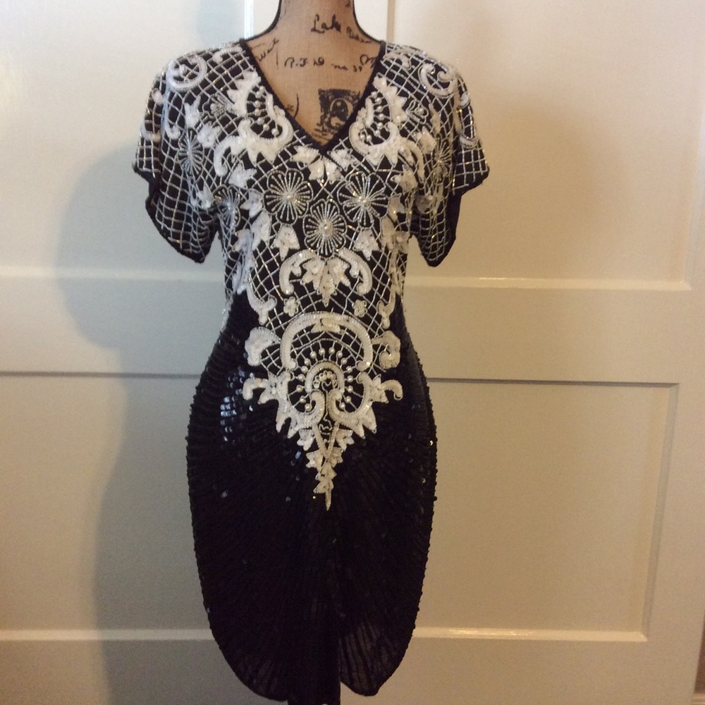 Vintage beaded and sequined party dress, size M